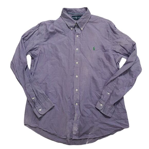 Ralph Lauren Mens Shirt X-Large Purple Check Custom Fit Small Pony 100% Cotton - Picture 1 of 6